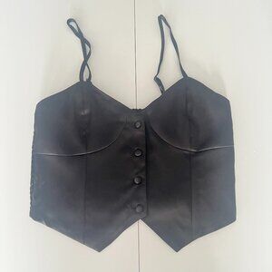 Y2K Black Satin Womens Corset Crop Top M Coquette Whimsigoth Cocktail Party